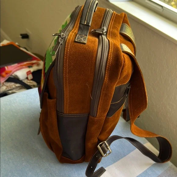 Brown and Green Ethnic Patterned Backpack - Picture 4 of 5